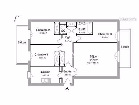 appartement 4 pièces 79.25m² à louer 1214.4 - elancourt 78990
