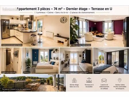 appartement 3 pièces – 75 m² – dernier étage – terrasse en u – 2 stationnements – épinay-s