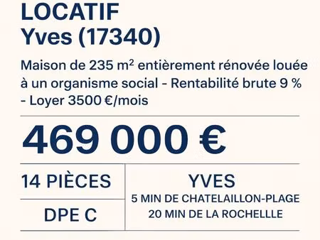 investissement locatif : maison 235 m² entièrement rénovée – rentabilité 9% - proche la ro