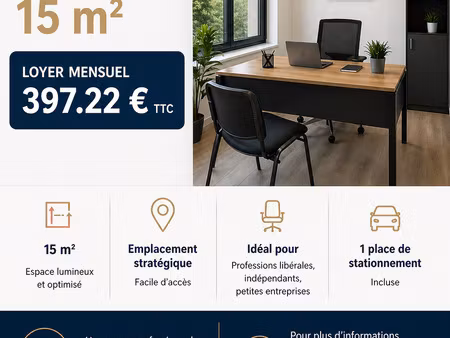 à louer bureau 15 m2 avec stationnement