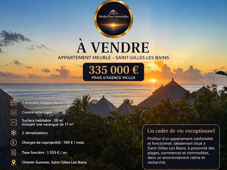 vente appartement 2 pièces 41 m² à saint gilles les bains (97434)  330 000 €