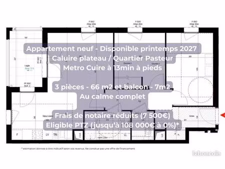 appartement 3 pièces 66 m²