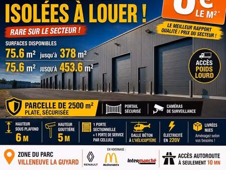 local / hangar industriel divisible 75 6 à 453 6 m² – accès poids lourd – 6/m² – zone du p