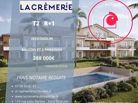 vente appartement 2 pièces 41.77 m² à cogolin (83310)  288 000 €