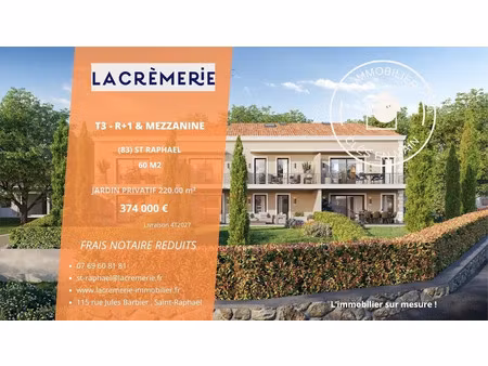 vente appartement 3 pièces 60.1 m² à saint-raphael (83700)  374 000 €