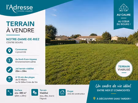 vente terrain  550.00m²  notre