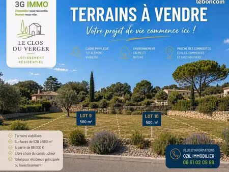 terrain totalement viabilisé - 500m² - canton de vézénobres