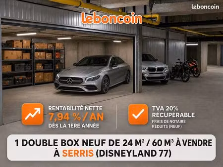 rare -- 1 double emplacement neuf boxable à vendre serris 77700 – 24 m² / 60 m³ – parking 