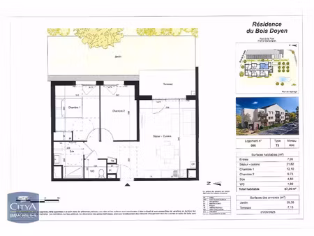 appartement à vendre 3 pièces 57.34 m² - montchanin (71) - 185 000€