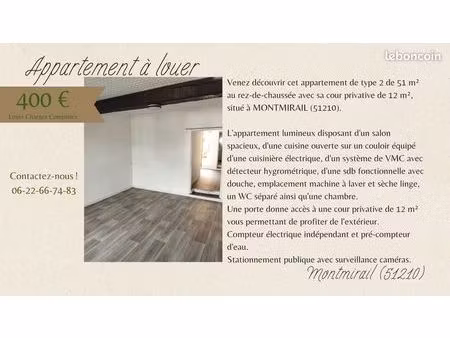 appartement t2 51 m² avec cour privative