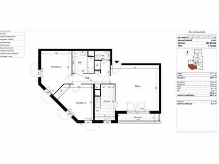 appartement 3 pièces 68 m²