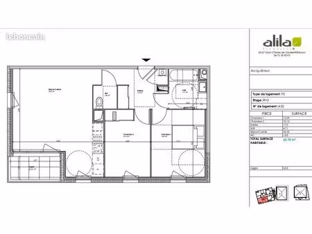 appartement 3 pièces 62 m²