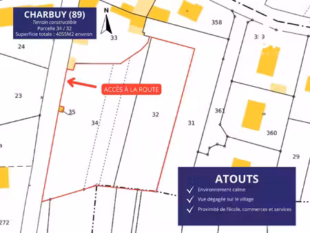terrain constructible de 4 055 m² à charbuy – grand terrain