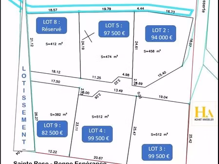 sainte rose  bonne espérance  parcelle viabilisée de 382 m² lot 9