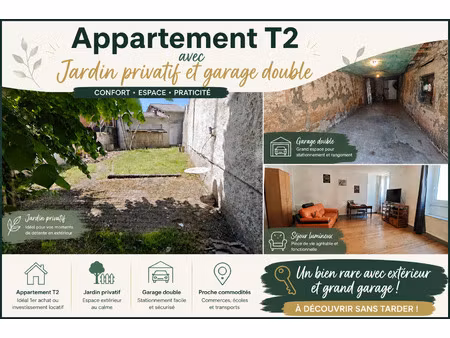 appartement t2 avec jardin privatif  véranda et double garag