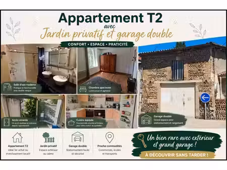 appartement t2 avec jardin privatif  véranda et double garage