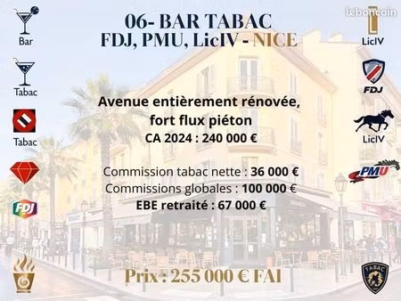fonds de commerce bar  tabac  fdj 76 m²