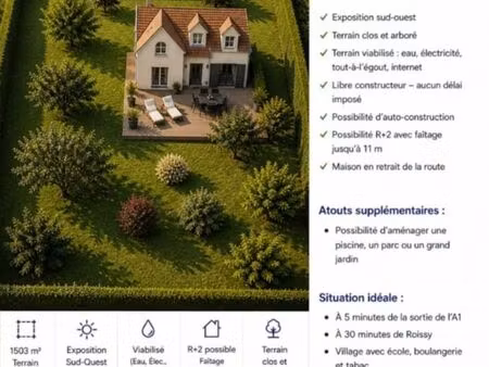 terrain a vendre 1503 m2 proche compiegne