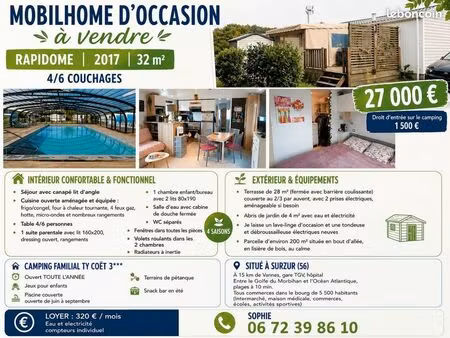 à vendre mobilhome à surzur (56) camping ouvert à l'année