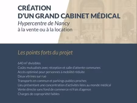 création et vente d'un cabinet médical