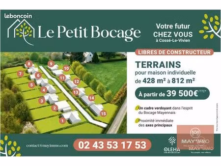 terrain 428 m² cossé-le-vivien