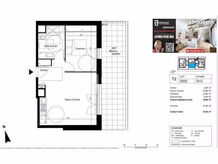 appartement 2 pièces 45 m²