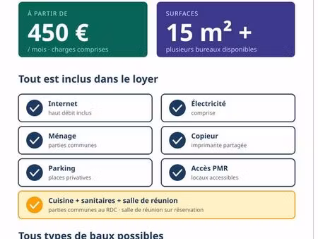 bureaux à louer aubière 63 — charges incluses — dès 450/mois