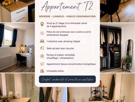 appartement t2 moderne – lumineux – faibles consommations – disponible au 1er juin