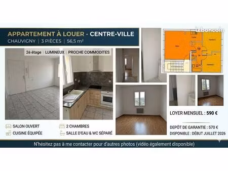 beau f3 à chauvigny libre début juillet