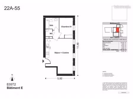 appartement 2 pièces 50 m²