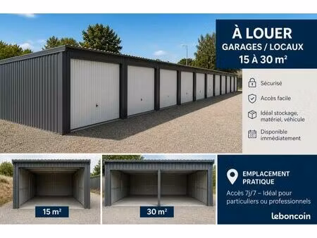 garage / box à louer 15 à 30 m² – accès facile – extérieur sécurisé