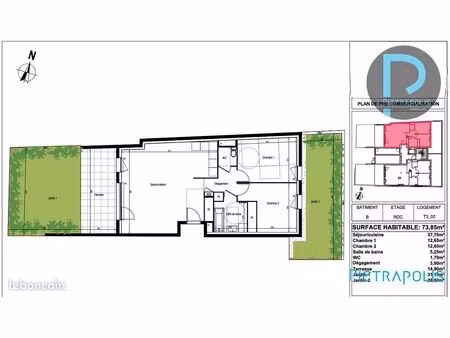 appartement 3 pièces 74 m²