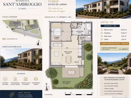 t2 neuf avec jardin – résidence sant’ambroggio – lumio