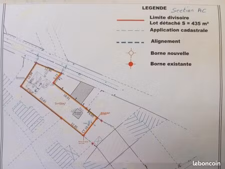 vente terrain 435 m² avec grange d'environ 50m²