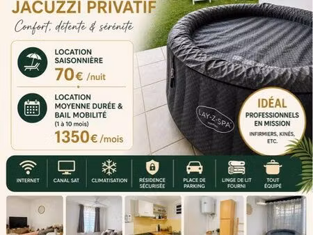 f2 meublé 58m² avec jardin & jacuzzi – tout compris – le robert – 1350