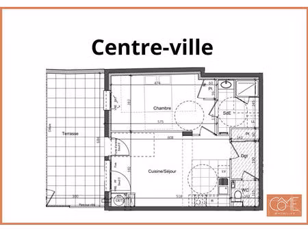grand type 2 48 94m² - terrasse de 20m² - vue jardin interieur - ouest - centre-ville - sa