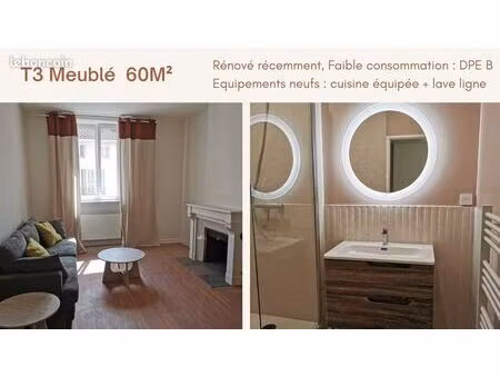 t3 meublé 60m² - rénové à neuf - proche centre & gare