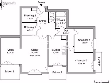 appartement 3 pièces 80 m²