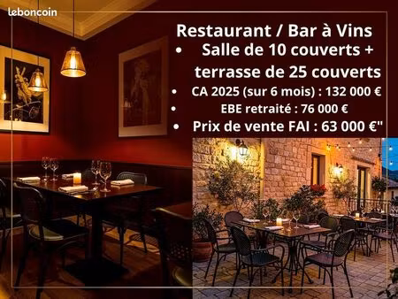 fonds de commerce restaurant  bar 67 m²