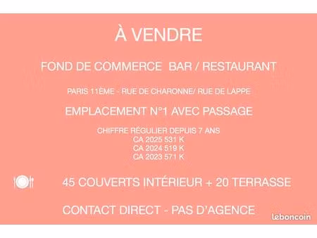 vente restaurant / bar licence 4 emplacement n°1
