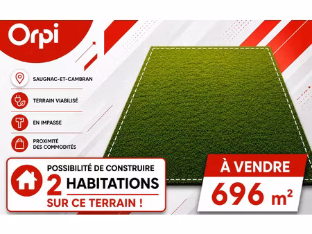 terrain narrosse m² t- à vendre  68 640 €