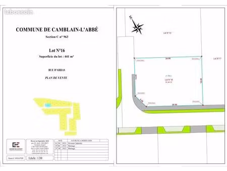 terrain 441 m² camblain l abbe