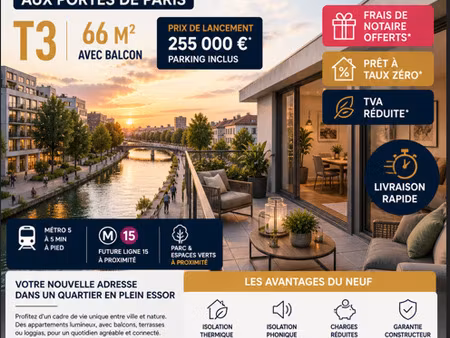 au bord du canal proche metro t3 avec terrasse a saisir !!!