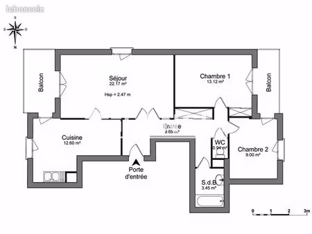 appartement 3 pièces 70 m²
