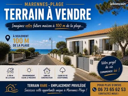 terrain 100 m plage marennes-plage – rare