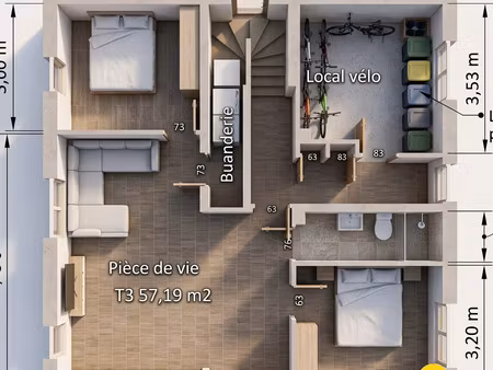 vente appartement 3 pièces à caudan (56850) : à vendre 3 pièces / 58m² caudan