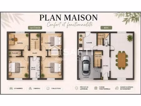 maison de ville avec garage 105 m² – 3 chambres – proche belle-isle