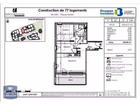 appartement à louer 3 pièces 64.5 m² - angers (49) - 855€