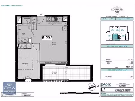 appartement à louer 2 pièces 43.54 m² - pau (64) - 595€