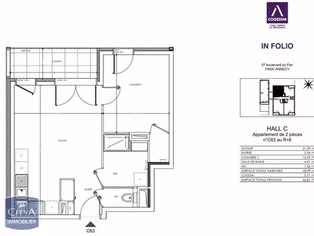 appartement à louer 2 pièces 42.99 m² - annecy (74) - 931€